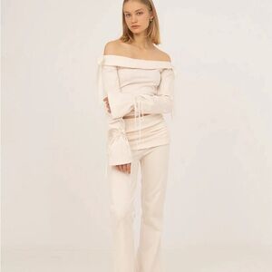 Soft White Jersey Fold Over Pants XS